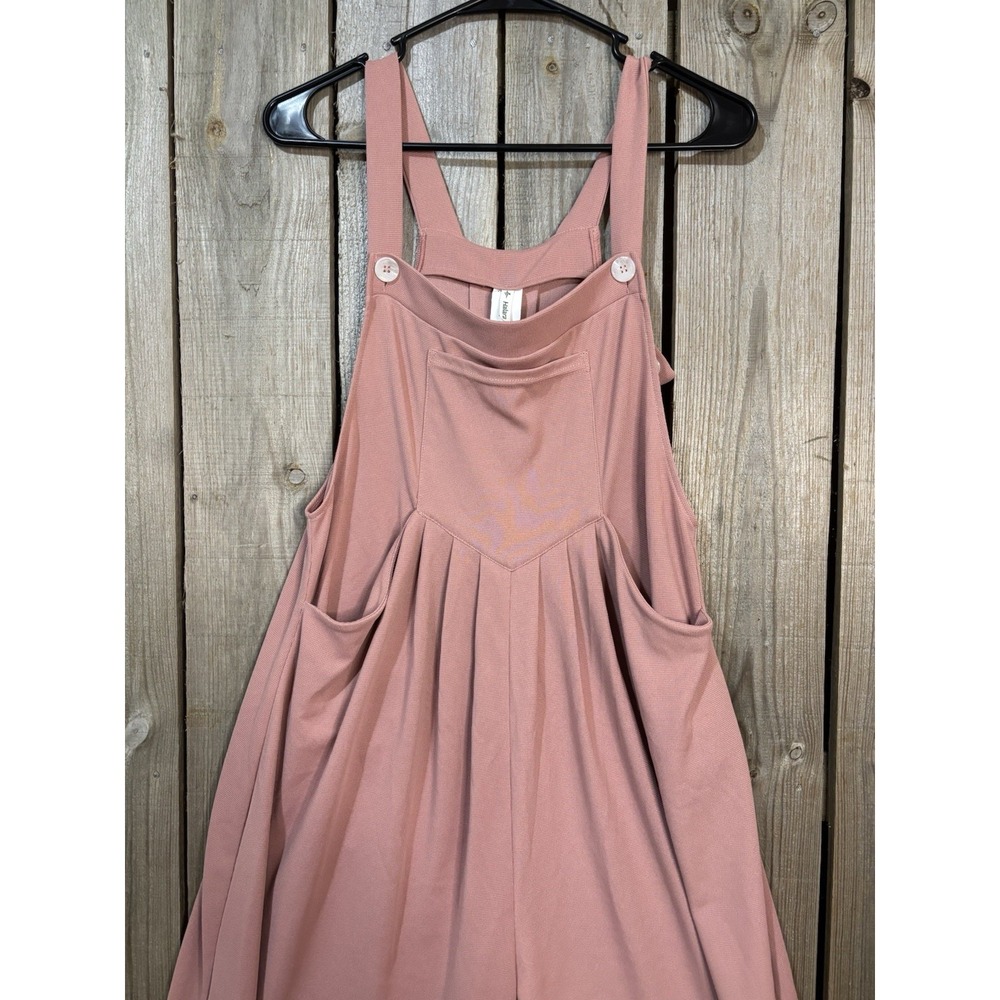 Halara Pink Wide Leg Jumpsuit Overalls Women's M Sleeveless Casual Waffle Knit - Picture 2 of 5
